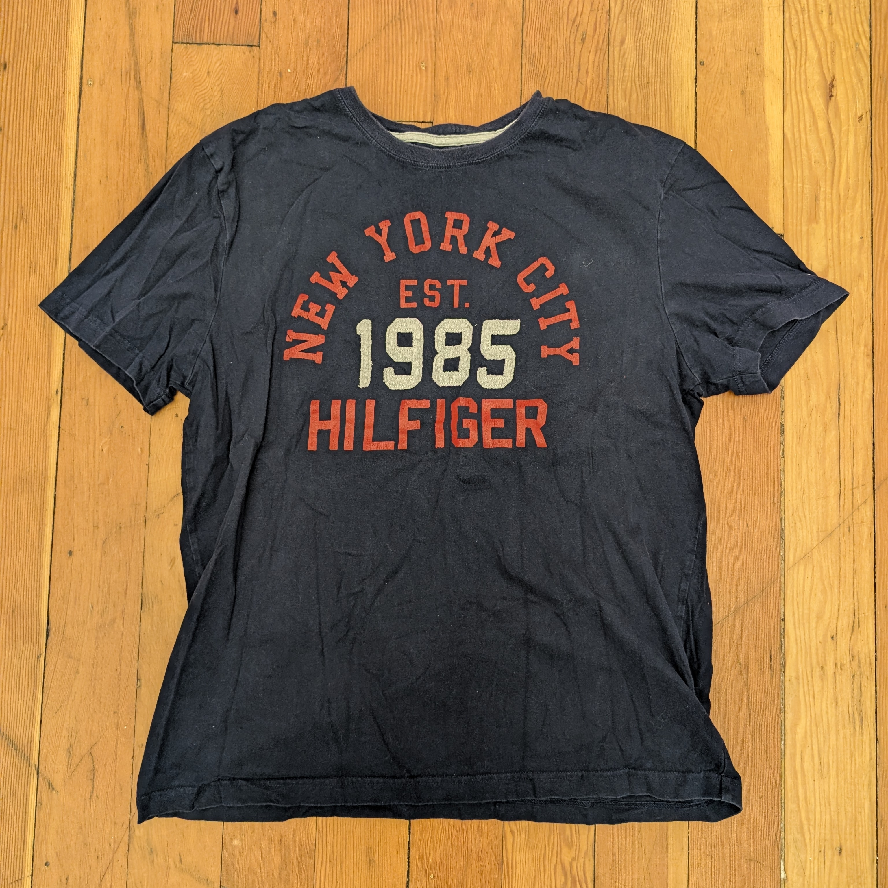 Vintage Tommy Hilfiger Y2k Dark Blue Nyc 1985 Baby Tee Size Large